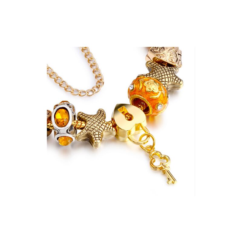 Браслет женский QI LI JEWELRY с бусинами и австрийскими кристаллами, золотистый, длина 17–21 см
