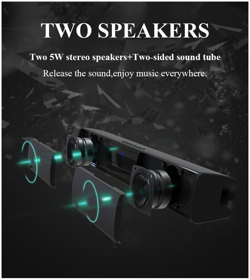 Bluetooth-колонка саундбар Linghu BS-28A, 2 динамика, 10 Вт, Bluetooth 5.0, аккумулятор, IPX4