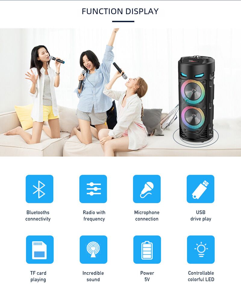 Портативная Bluetooth-колонка SING-E ZQS4239 с RGB-подсветкой, 2 динамика, для караоке на улице